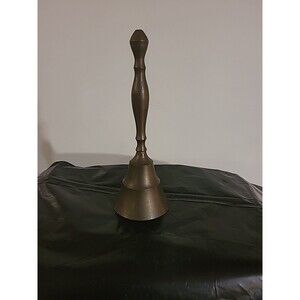 Solid Brass Vintage Hand School Dinner Bell 8" Tall 3” Wide Made In India